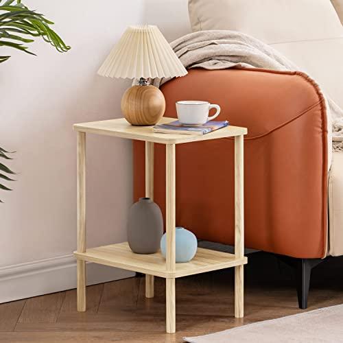 Apicizon 2 Tier End Table, Boho Side Table with Storage Shelf